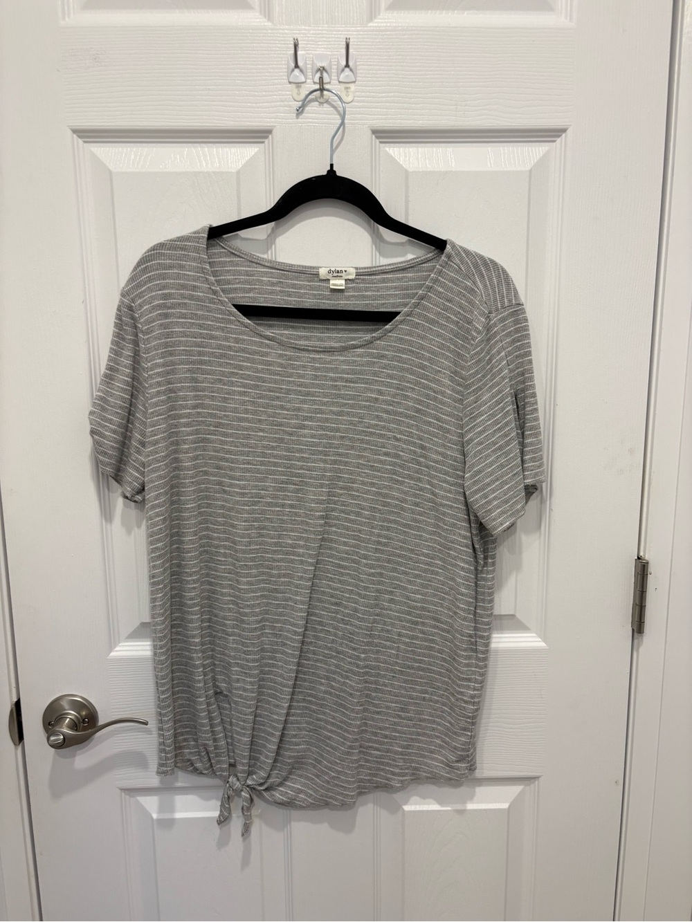 dylan Gray Stripe Tie-Hem Short Sleeve Top #1330
